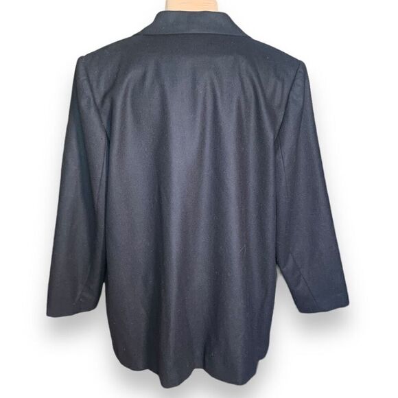 Vintage 90s Black Wool Blazer Jacket Single Button Oversized Plus Size 18W - Picture 2 of 10